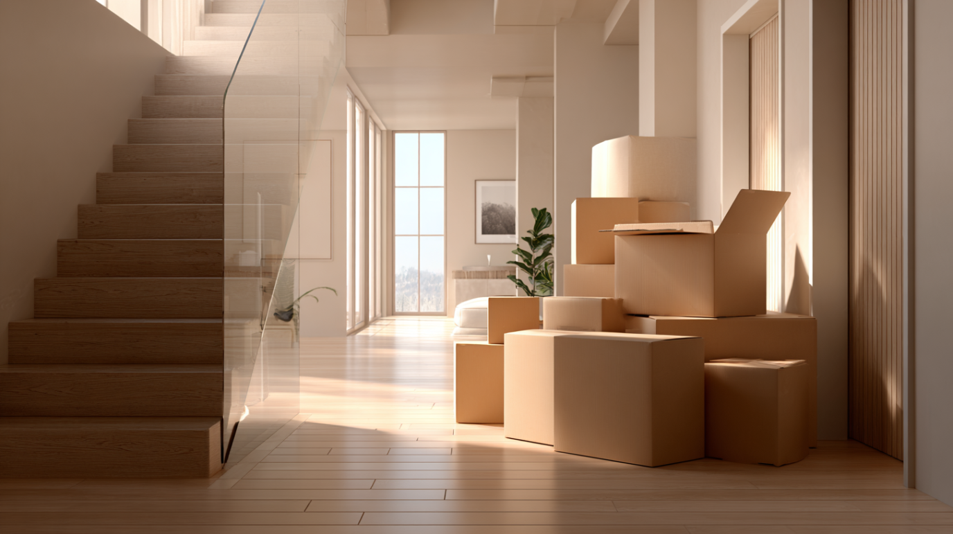 קרטונים במדרגות